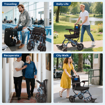 Garvee Ultra-Light Portable Folding Wheelchair, Travel-Friendly with Handbrake, 220 lbs Capacity, Ideal for Elderly & Children, 35.4"x21.3" Unfolded Dimensions