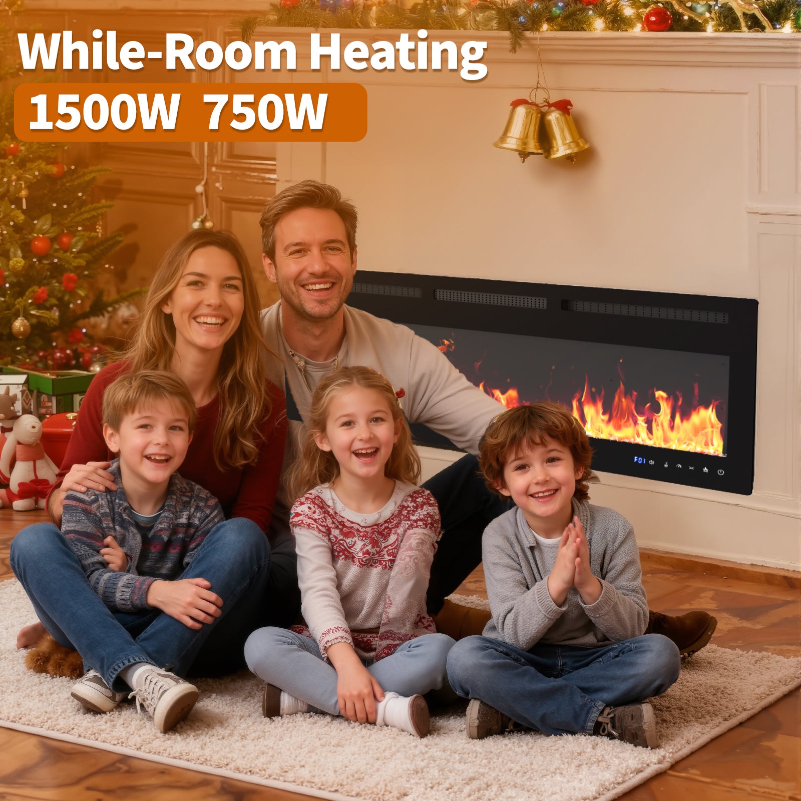 Garvee 80 Inch Electric Fireplace Wall Heater with 12 Flame Effects, Remote & Touch Control, Tempered Glass, Dual Heat Modes, WiFi Enabled, Bedroom & Living Room