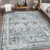 Garvee Washable Rugs 8 x 10 Rug for Living Room Boho Vintage Area Rug for Bedroom Indoor Floral Bohemian Oriental Large Rug Soft Non Shedding Stain Resistant Carpet for Dining Room 8'x10' Blue - Blue