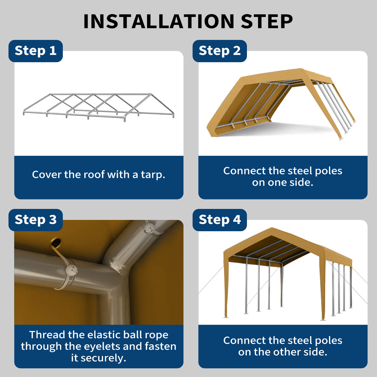 Garvee 13'x20' 200G Carport Top Replacement Cover , Heavy-Duty Garage Top Tent Shelter Tarp Waterproof & UV Protected (Top Cover Only, Frame Not Included), Yellow