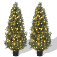 Garvee 5ft Artificial Topiary Cedar Trees with 100 Light / 8 Light Modes, 2 PCS Artificial Plants Outdoor with Realistic Moss & Pot, UV Rated Fake Plants for Front Porch Decor, Living Room