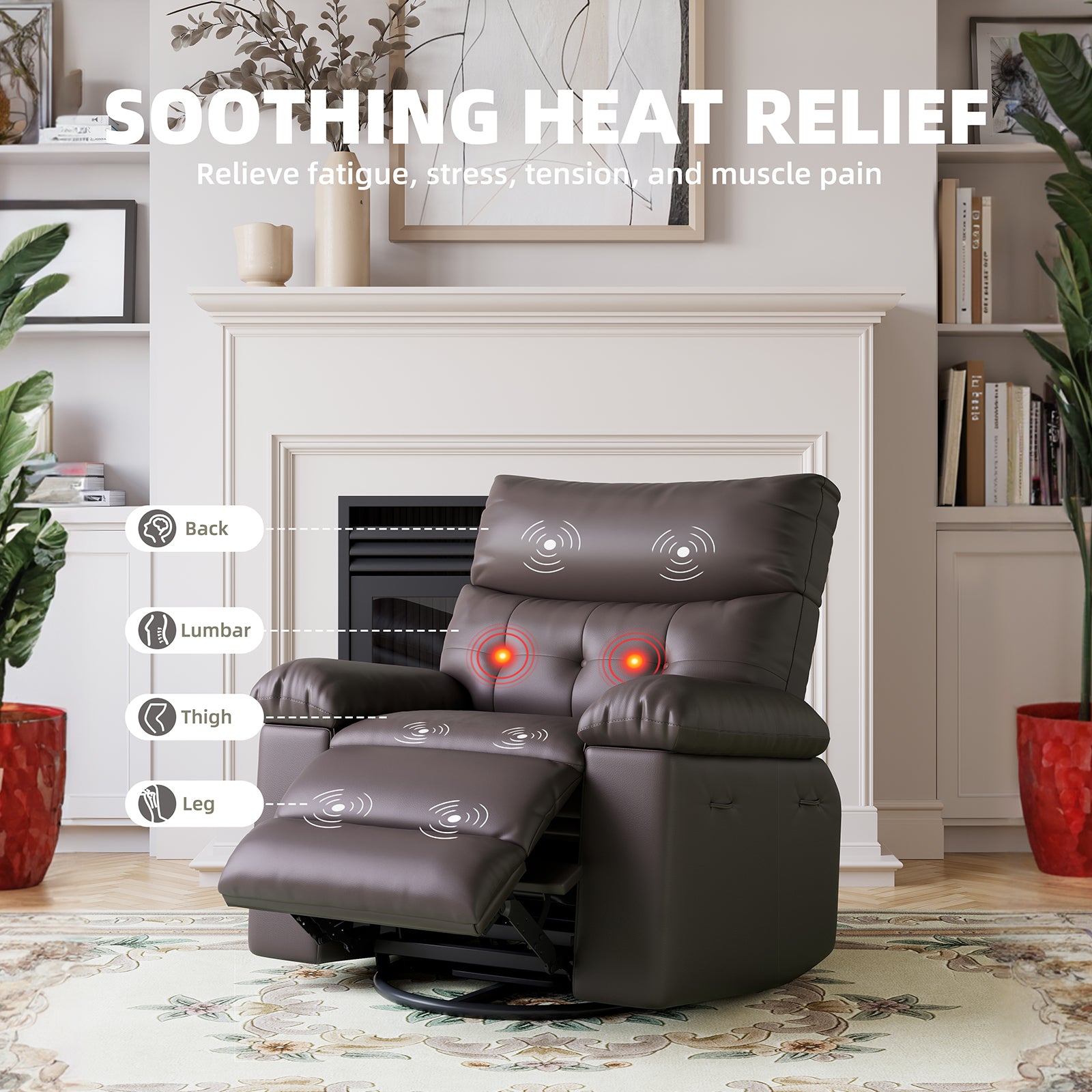 Garvee Swivel Massage Chair, Power Rocking Recliner Chair with Massage and Heating, Oversized Faux Leather Single Sofa Chair, Home Rocking Glider Chairs for Adults, Living Room, Bedroom