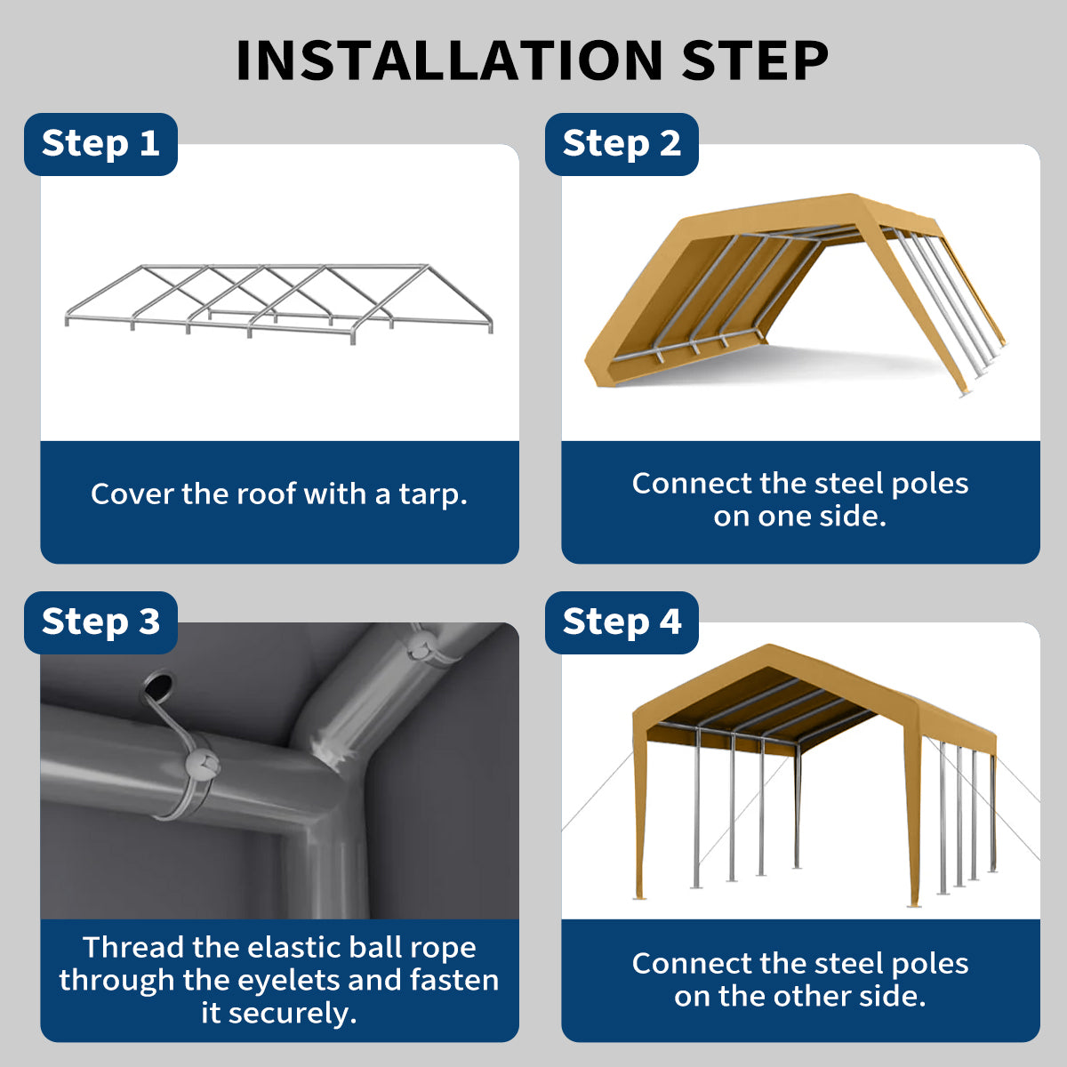 Garvee 13'x20' 160G Heavy-Duty Carport Replacement Cover Waterproof UV Protected for Garage Tent Shelter Outdoor Yellow (Frame Not Included)