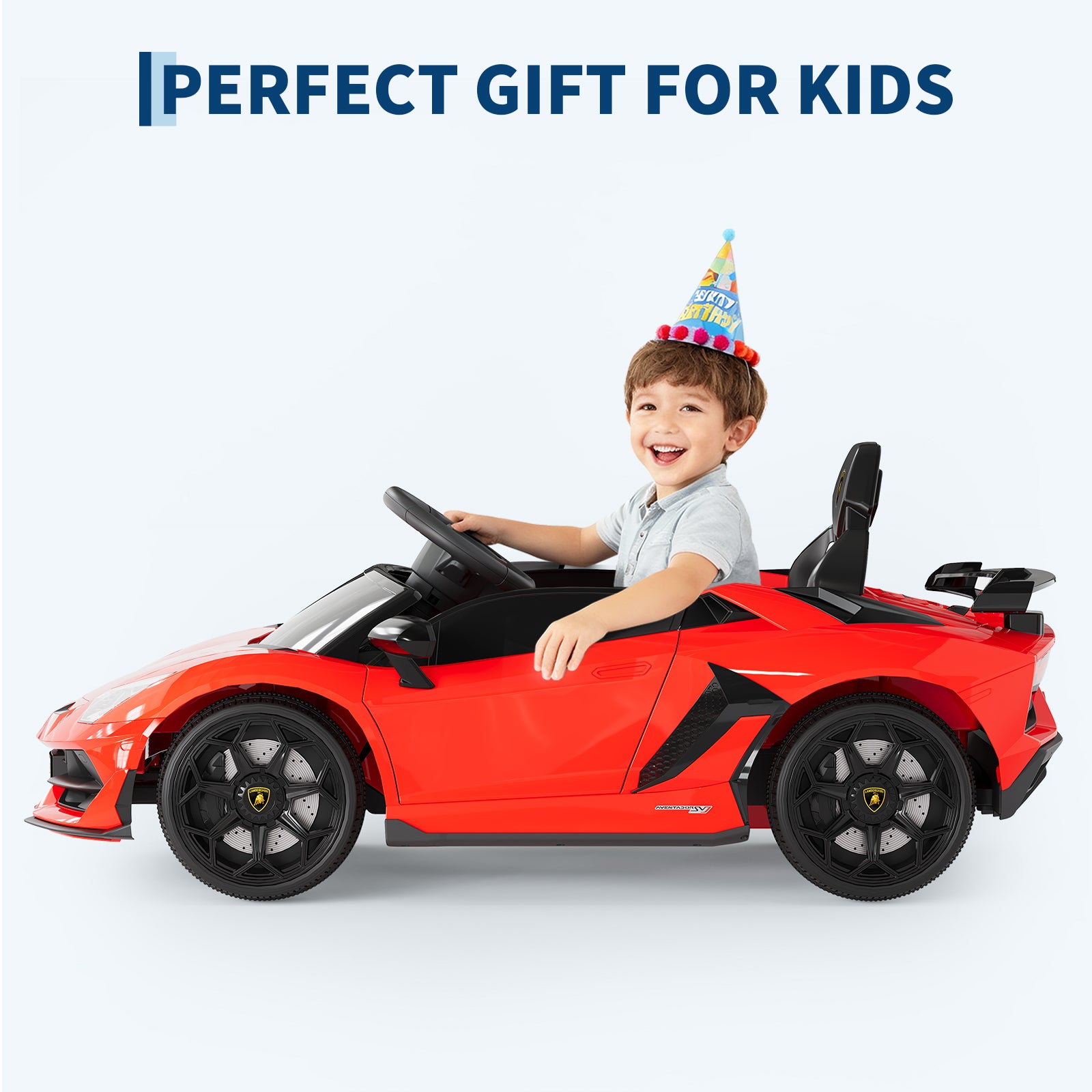 Garvee Ride P Series 12V Electric Ride-On Car for Kids | Licensed Lamborghini Battery-Powered Sports Car with Remote Control, 2 Speeds, Sound System, LED Headlights, Hydraulic Doors - Red