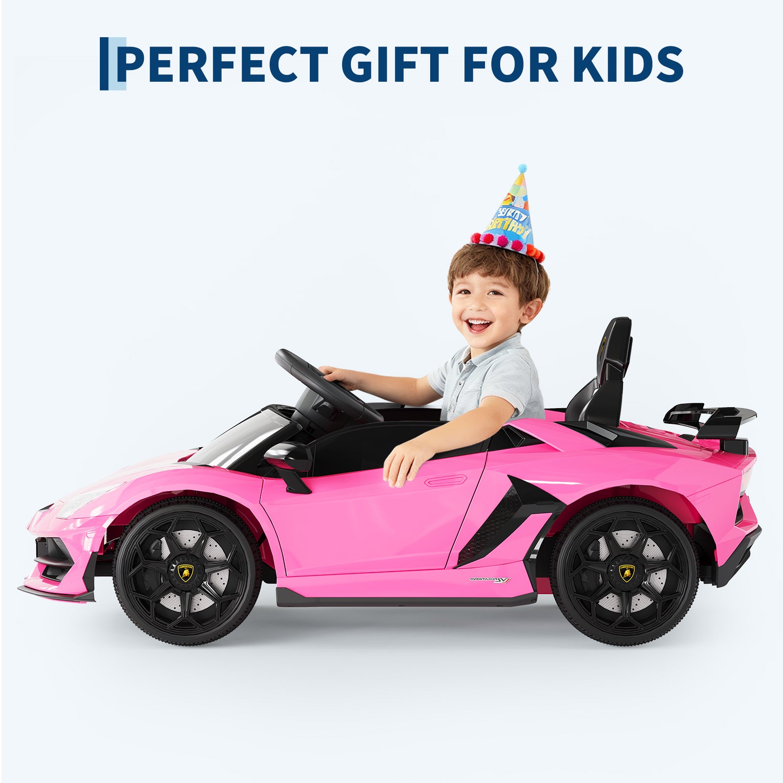 Garvee Ride P Series 12V Electric Ride-On Car for Kids | Licensed Lamborghini Battery-Powered Sports Car with Remote Control, 2 Speeds, Sound System, LED Headlights, Hydraulic Doors - Pink
