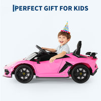 Garvee Ride P Series 12V Electric Ride-On Car for Kids | Licensed Lamborghini Battery-Powered Sports Car with Remote Control, 2 Speeds, Sound System, LED Headlights, Hydraulic Doors - Pink