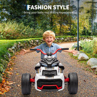 Garvee 12V Kids Ride on Toy for Kids, 2x55W Powerful Engine 7AH Battery, 3 - 7 km/H, 3 Wheelers Electric Vehicle, LED Lights, 2 Speeds, EVA Tire, Music, USB - White