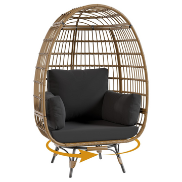 Garvee 360° Swivel Egg Chair, Oversized Patio Rotating Basket Chair, Steel Frame and Metal Base, Waterproof, PE Rattan Lounge Chair for Indoor & Outdoor Patio, Living Room, and Backyard, Black