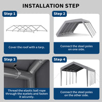 Garvee 13'x20' 200G Heavy-Duty Carport Replacement Cover Waterproof UV Protected for Garage Outdoor Shelter Grey (Frame Not Included)