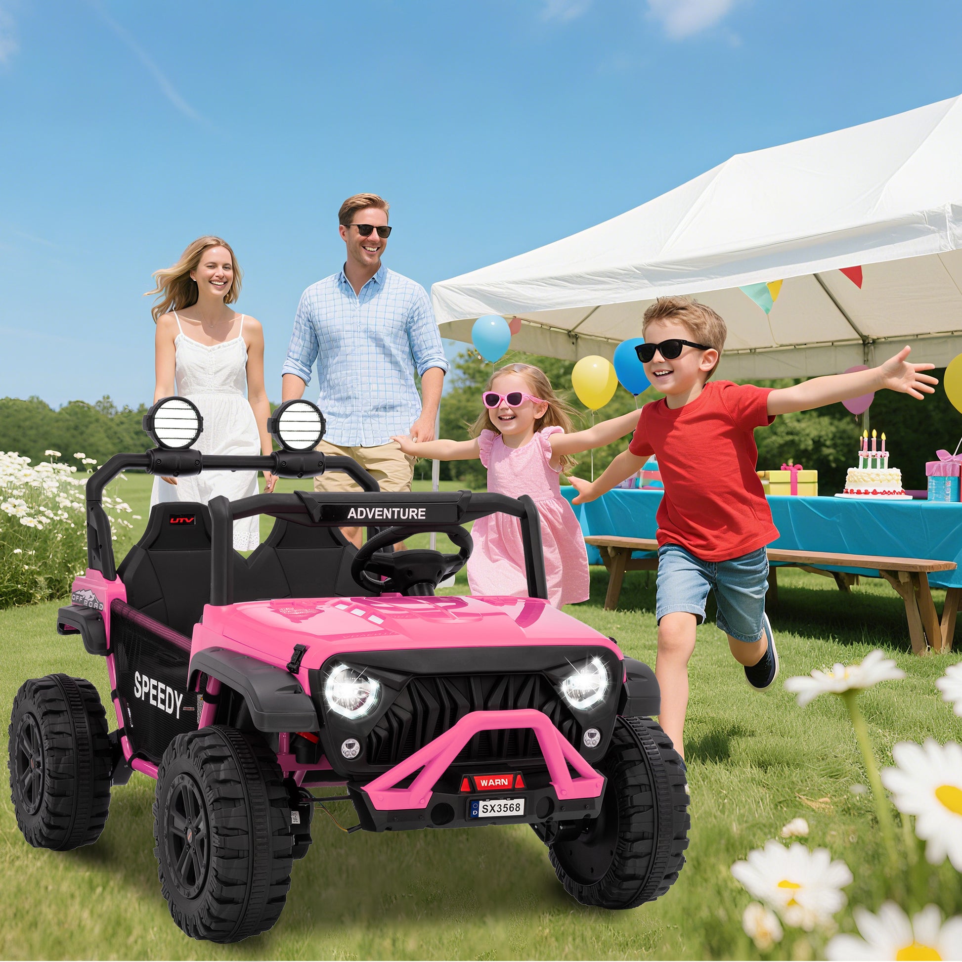 Garvee Ride P Series 24V Kids Toddler Ride On Truck 4WD 3 Speeds Large 7AH Battery EVA Tires Bluetooth MP3 Parent Safety Brake Red Outdoor Play - Pink