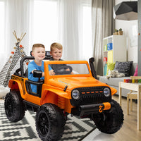 Garvee Ride - P Series: 24V 2 Seater Ride On Truck Car For Kid age 3 - 8 years, w/Remote Control, 4-Wheeler Suspension, 4x55W Powerful Engine, 4WD Battery Powered, LED Lights, Soft Braking - Orange