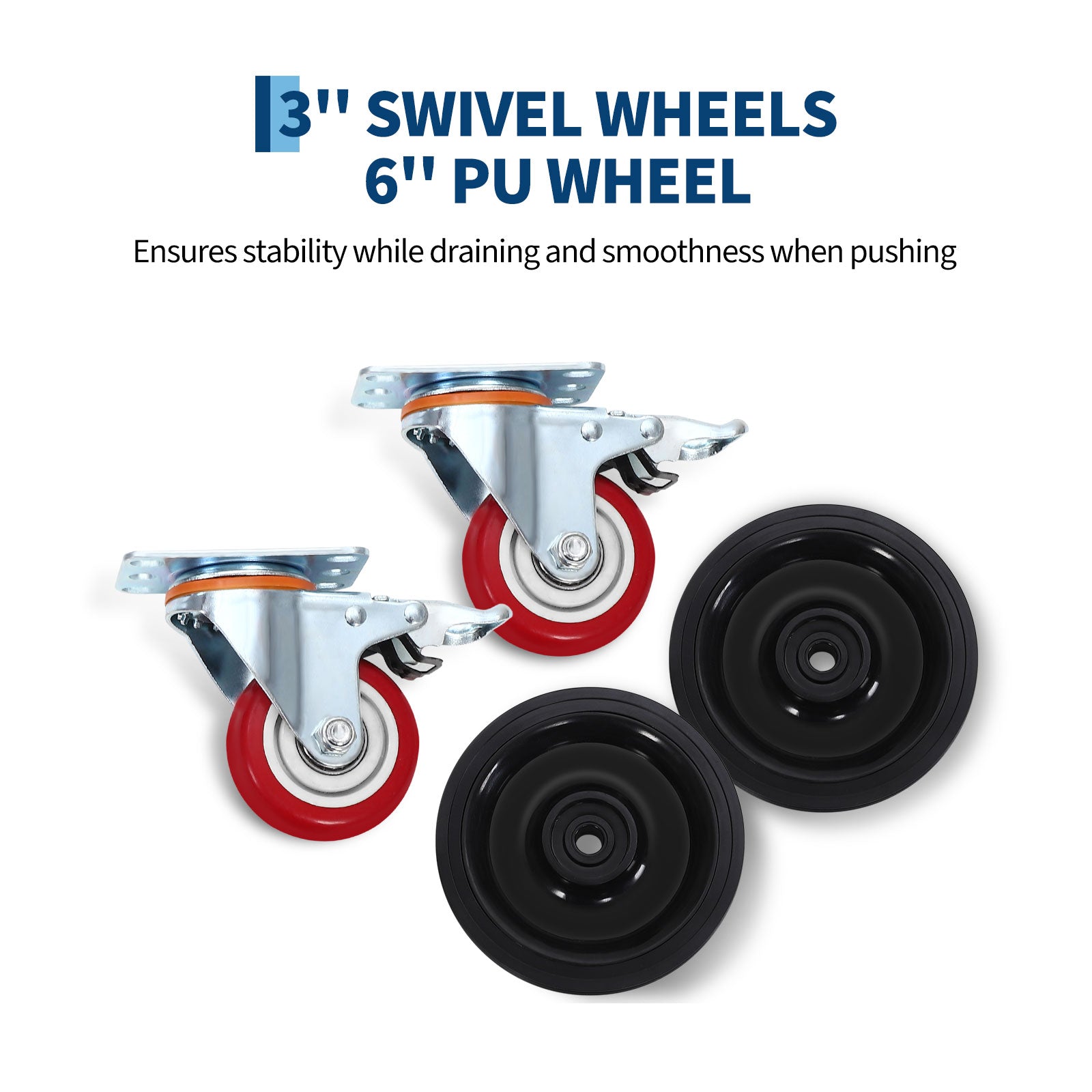 caster and PU wheels for a mobile oil drain cart