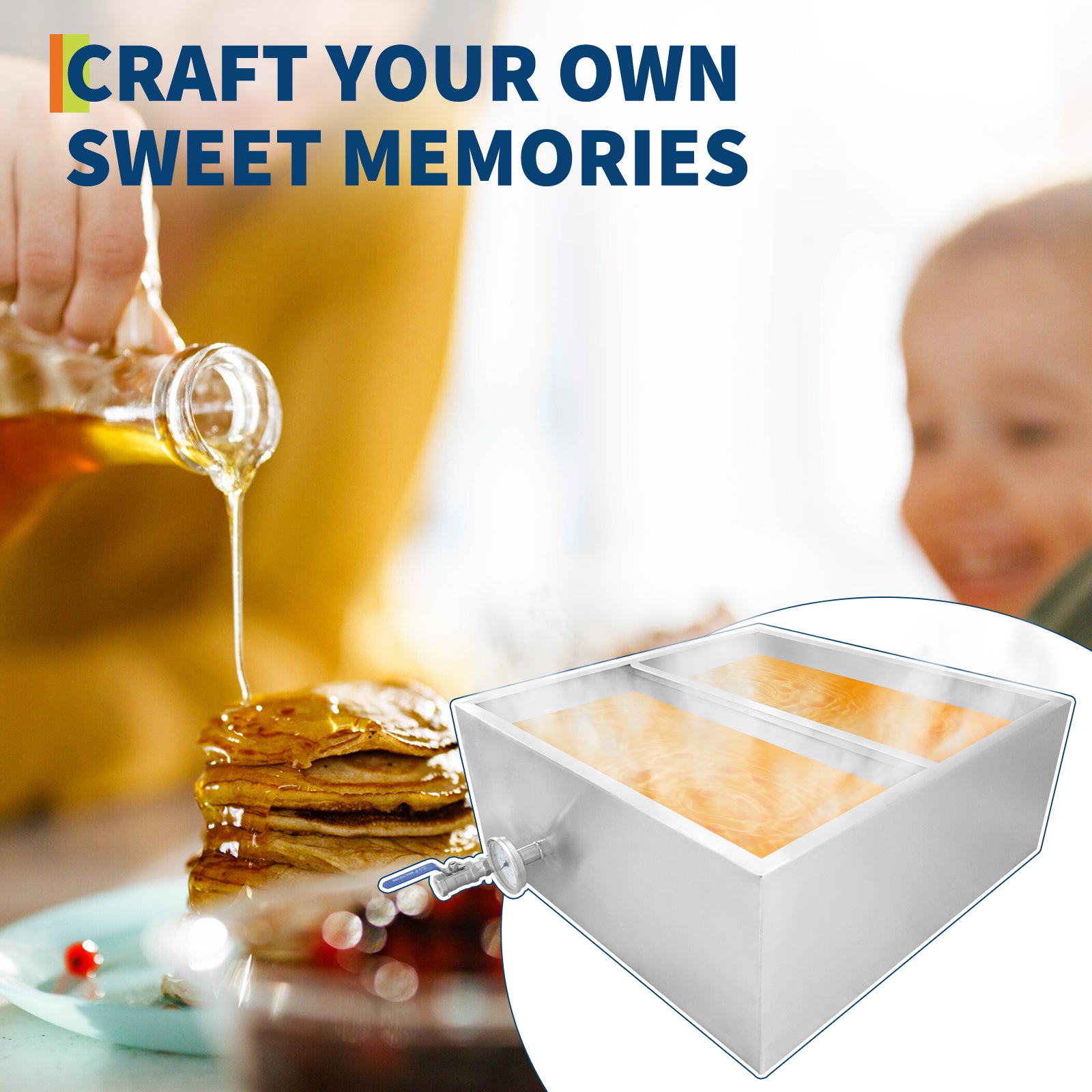 Garvee Maple Syrup Evaporator Pan, 24 x 24 x 9.4 Inch Maple Syrup Pan with Thermometer & 3/4" Throttle Valve, Stainless Steel Maple Syrup Boiling Pan for Making Sweet Maple Syrup
