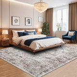 Garvee Modern Vintage Brown 9x12 Washable Rug, Non Slip Oriental Distressed Low Pile Carpet for Living Room, Office, Bedroom - Brown