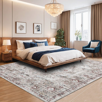 Garvee Modern Vintage Brown 9x12 Washable Rug, Non Slip Oriental Distressed Low Pile Carpet for Living Room, Office, Bedroom