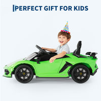Garvee Ride P Series 12V Electric Ride-On Car for Kids | Licensed Lamborghini Battery-Powered Sports Car with Remote Control, 2 Speeds, Sound System, LED Headlights, Hydraulic Doors - Green