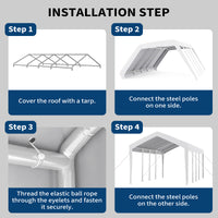 Garvee 13'x20' 200G Carport Top Replacement Cover , Heavy-Duty Garage Top Tent Shelter Tarp Waterproof & UV Protected (Top Cover Only, Frame Not Included), White