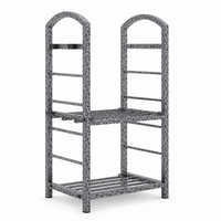 Garvee 30" 2-Tier Firewood Rack, 165 lb Wrought Iron Log Holder with 4 Tool Hooks for Fireplace, Patio & Deck, Sliver