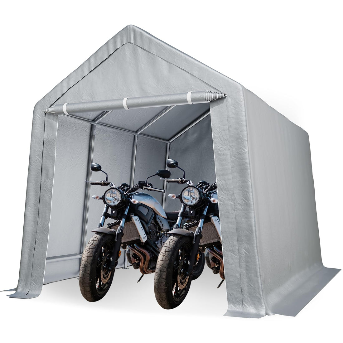 8x14FT Portable Shed Outdoor Storage Shelter, Metal Frame, Grey