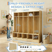 Garvee 47.5" Kids Coat Locker with Bench 10 Cubbies for Classroom Nursery Home, Smooth Wood Surface, Natural