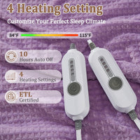 Garvee Electric Heated Blanket King Size with Dual Controllers, Fast Heating Throw with 4 Adjustable Heat Levels, Soft Waffle Embossed, Machine Washable, 90"x100" Purple