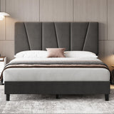 Garvee Queen Size Bed Frame with Adjustable Headboard, Linen Upholstered Platform Bed Frame with Strong Wooden Slats, Mattress Foundation, No Box Spring Needed, Easy Assembly, Gray - Dark Gray