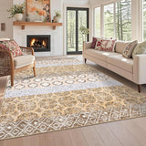 Garvee Vintage Floral Geometric Boho Area Rug 10x13 Coffee Large Washable Non-Slip Low Pile Carpet for Living Room Nursery Apartment - Taupe