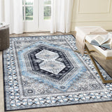 Garvee Large Area Rug 8x10 Machine Washable Rug Bohemian Rug Ultra-Thin Carpet with Non Slip Backing Stain Resistant Vintage Rugs for Bedroom, Blue/Grey - Blue