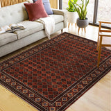 Garvee Washable Living Room Rugs 8x10 Large Modern Bordered Floor Cover Red Non-Slip Trellis Checkered Accent Carpet - Red