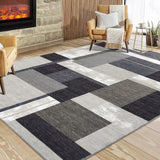Garvee Indoor Rug 8x10 Large Modern Rugs for Office Machine Washable Dining Room Rug Non Slip Area Rugs for Living Room Low Pile Office Rug Block Pattern Floor Cover Brown - Brown