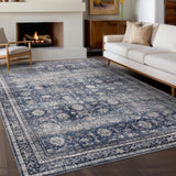 Garvee Oriental Retro Blue 8x10 Living Room Rugs  Large Vintage Floor Carpet with Non-Slip Backing, Machine Washable Oriental Distressed Area Rugs, Stain-Resistant Foldable Low Pile Rugs for Bedroom, Office - Retro Blue
