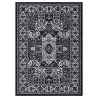 9x12 area rug with classic washable surface for living room or study in black and white oriental pattern