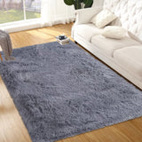 Garvee Fluffy & Sheepskin Pure Grey 3x5 Furry Shag Rug, Anti-Slip Plush Throw for Kids Girls Nursery Dorm Living Room Classroom - Pure Gray