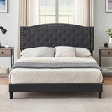Garvee Full Size Bed Frame with Button Tufted Headboard, Fabric Upholstered Platform Bed Frame with Adjustable Headboard, Mattress Foundation, Easy Assembly, No Box Spring Needed - Dark Grey / Full - Dark Grey