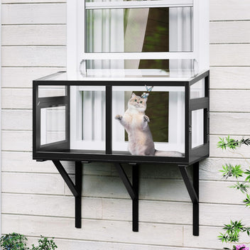 Garvee Weatherproof Cat Window Box Enclosure, Catio Windows Enclosure for Sunbathing, Birdwatching & Napping, Large Cats Window Perch for Sunbathing & Birdwatching