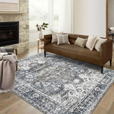 Garvee Washable Area Rug 5x7 Rug for Living Room Boho Vintage Rug for Bedroom 5'x7' Grey/Blue Soft Low Pile Non Slip Stain Resistant Carpet - Gray/Blue