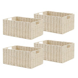 Garvee 4 Pack Storage Baskets Foldable Woven Bins with Handles for Bathroom Bedroom Laundry Pantry 12.2x7.1x5.9 Inch Natural Color - Beige