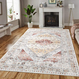 Garvee Vintage Rug 8x10 Large Washable Carpet Bohemian Anti-Slip Rugs Ultra Thin Low Pile Traditional Printed Indoor Carpet Boho Decor Rug for Living Room Dinning Room Playing Room Nursery Office, Orange - Orange