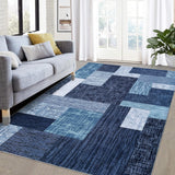 Garvee Machine Washable Area Rug 5x7 Modern Geometric Area Rug for Living Room Bedroom Contemporary Patchwork Non-Slip Stain Resistant Accent Rug Carpet for Home Decor Floor Decoration - Blue
