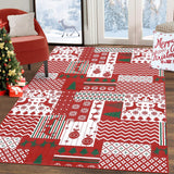 Garvee Christmas Area Rug 3x5 Christmas Patchwork Pattern Floor Cover Machine Washable Indoor Carpet Rug Decorative Non Slip Accent Rug for Kitchen Bathroom Living Room Bedroom - Red
