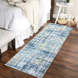 Garvee Runner Rug 2x6 Abstract Sketch Distressed Rug Machine Washable Hallway Rug Non Slip Kitchen Rug Navy Multi Colorful Overdyed Thin Rug Contemporary Carpet for Bedroom Living Room, Blue+Yellow - Blue Yellow