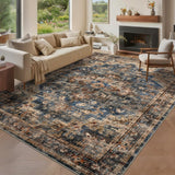 Garvee 10x13 Washable Vintage Living Room Area Rug, Non-Slip, Low Pile, Blue & Brown - Blue & Brown