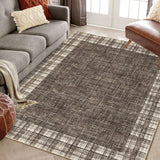 Garvee Washable Area Rug 5x7 Plaid Rugs for Living Room Non Slip Throw Rugs Checkered Soft Rug Low Pile Thin Rug Indoor Floor Carpet for Bedroom Home Decor, Brown - Brown
