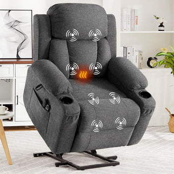Garvee Large Power Lift Recliner Chair with Heat and Massage, 2 Cup Holders & Side Pocket, USB Port, Electric Lift Recliner for Elderly & Mobility Impaired, Chenille Gray
