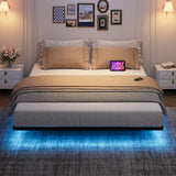 Garvee Floating Bed Frame, King Size Bed Frame With Led Lights, Charging Station, Metal Platform Bed Frame King, No Noise, No Box Spring Needed, Easy Assemble, Black - Black