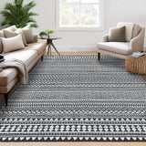 Garvee Living Room Area Rug 9x12 Boho Rug Indoor Non-Slip Large Bedroom Rug Stain Resistant Throw Floor Carpet Gometric Dining Room Rug Moroccan Accent Rug for Home Office, Black - Black & White