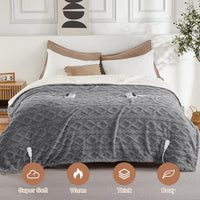 Garvee Electric Blanket Queen Size Dual Control - Thick Tufted Sherpa Heated Blanket Queen with 6 Heating Levels and 20 Time Settings, UL Certified Fast Heating Blanket Queen Size 84"×90", Grey