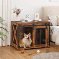 37'' Dog Crate Furniture Side End Table with Flip Top and Movable Divider, Wooden Dog Crate Table Large, Style Dog Kennel Side End Table