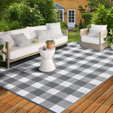 Garvee Outdoor Grey & White Plastic Straw Rug 5x8 Patio Waterproof Outdoor Rug Geometric Champing Outdoor Rug Checkered Outdoor Carpet Reversible Rug for Rv Baclony Picnic Backyard Deck Porch Beach, Grey - Gray & White