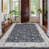 Garvee Vintage Boho Area Rugs Black & Grey 4'x6' Washable Large Rugs Non-Slip Soft Pastel Carpets for Living Room Bedroom Dining Room Nursery Office Farmhouse Home Decor - Dark Gray